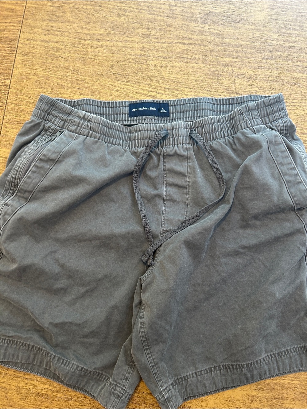 Abercrombie & Fitch Men's Washed Charcoal Drawstring Shorts